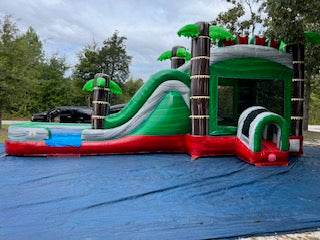 Tropical Red Marble Water Slide Bounce House Combo