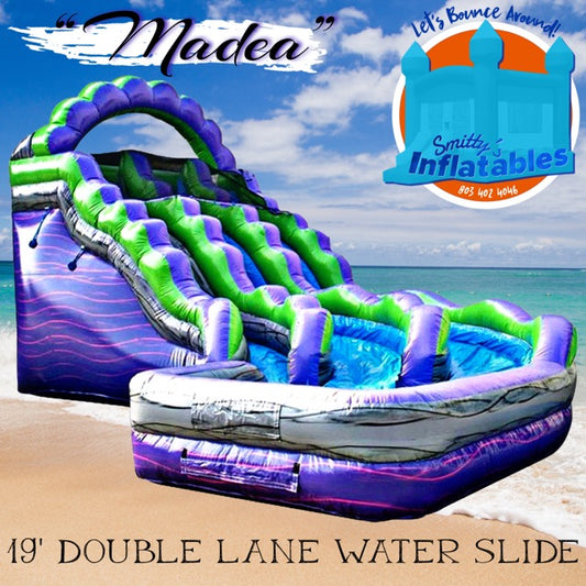 19' Fire Marble Double Lane Curved Inflatable Water Slide