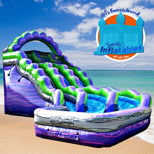 19' Fire Marble Double Lane Curved Inflatable Water Slide