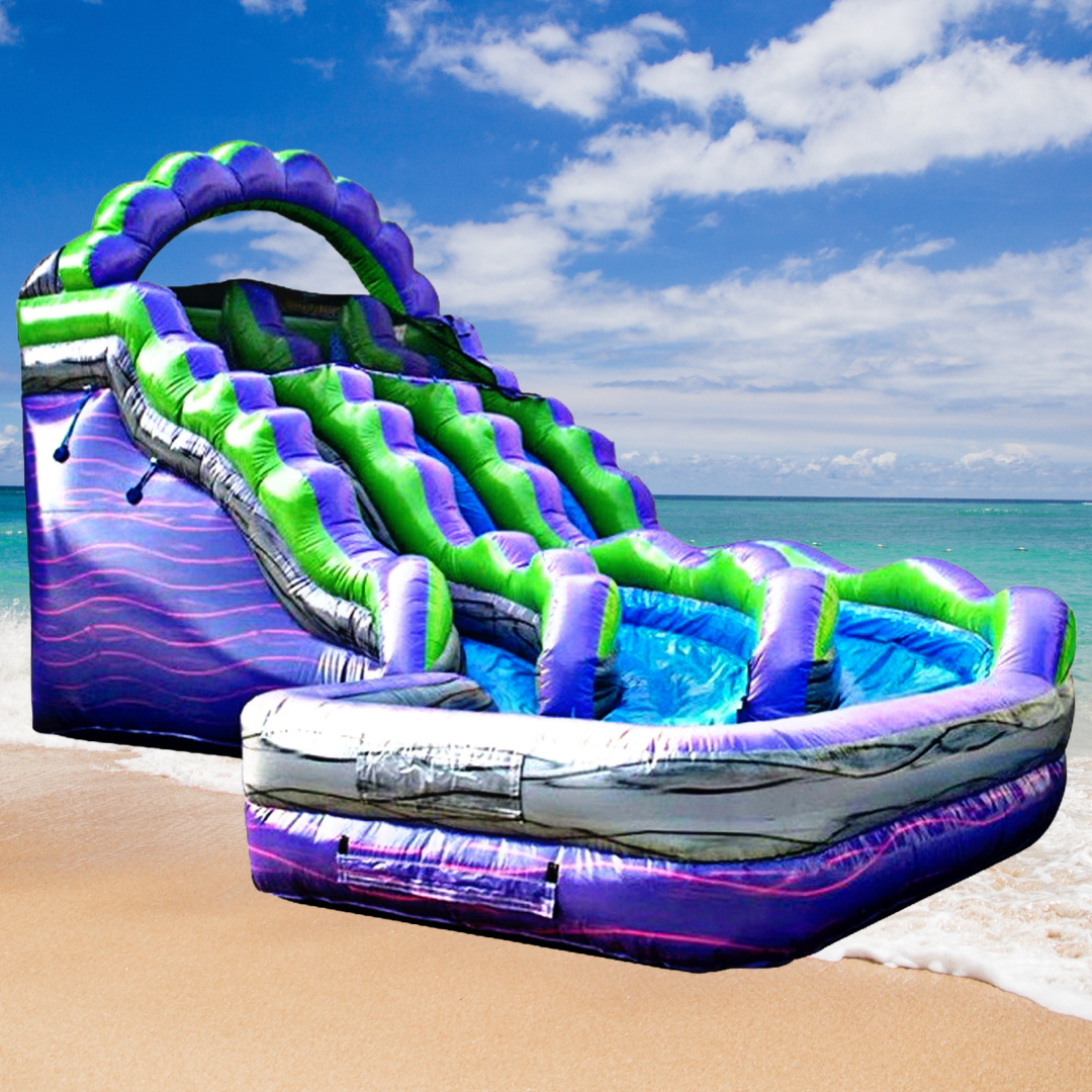 19' Fire Marble Double Lane Curved Inflatable Water Slide